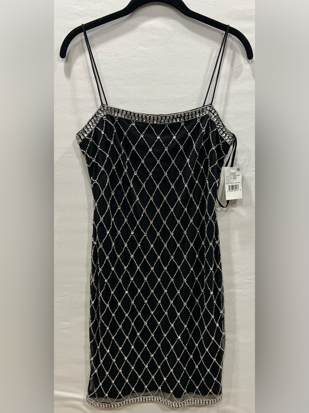 Aidan Mattox Black Beaded Spaghetti-Strap Sheath Dress